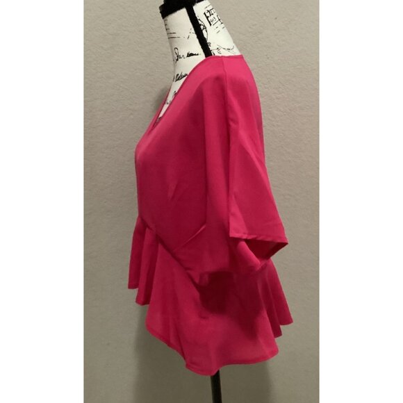 Loness Hot Pink Peplum Hem Blouse With V-Neck Size S - Picture 4 of 6